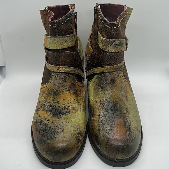 L’Artiste Shazzam Luxurious Green/Brown Leather Ankle Boots Shoes **Sz 41/9.5** - Picture 2 of 10